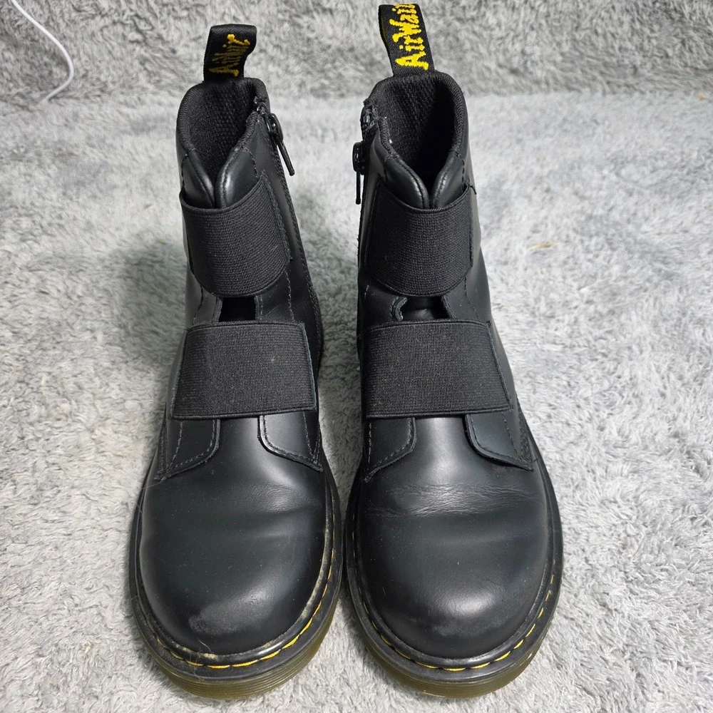 Dr. Martens 1460 Elastic J Boot Black‎ Leather Side Zip Kids Size 3 EU 34
